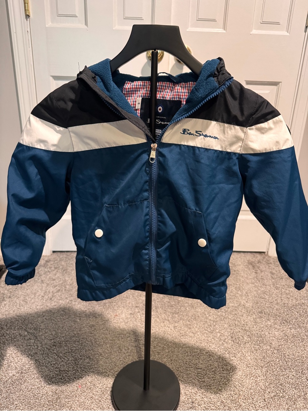 Ben Sherman Blue, Black and White Hooded Kids Jacket